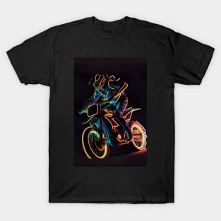 Dirt bike rider - orange and blue neon T-Shirt